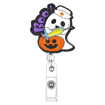 2025 New Design 1 Piece Shiny Acrylic Retractable Nurse Badge Reel Anime Medical Band-Aid Injector Boo Name Tag ID Card Holder