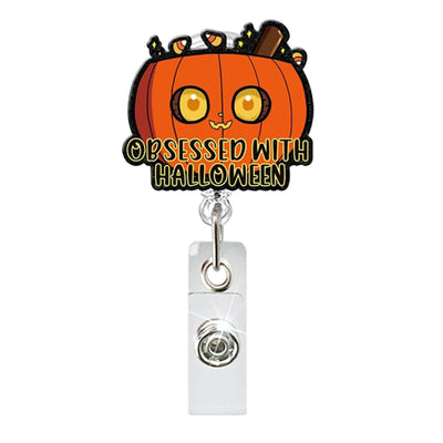 2025 New Arrival 1 Piece Acrylic Retractable Nurse Badge Reel Anime Halloween Boo Ghost Name Tag ID Card Clip Keys Lanyard