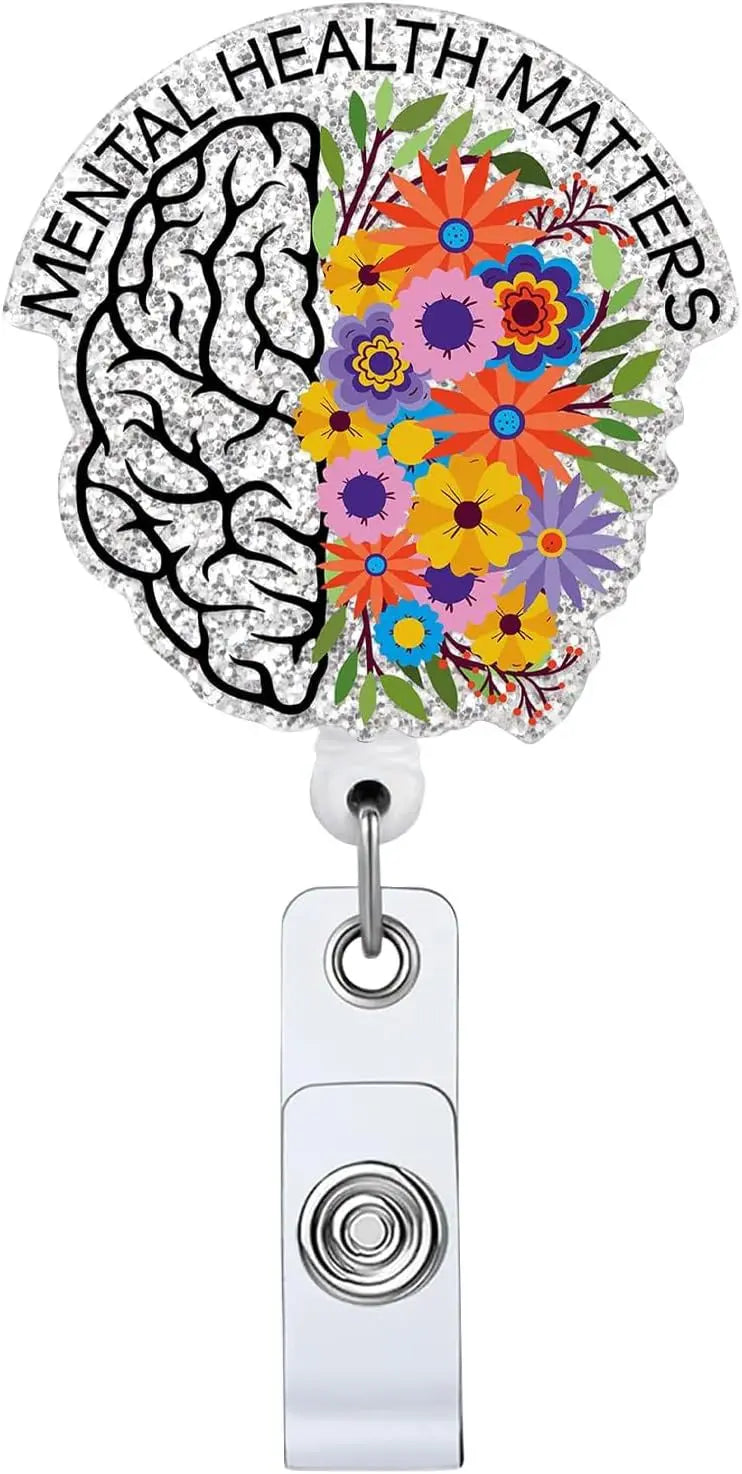 New Design 1 Piece Glitter Acrylic Retractable Nurse Badge Reel Anime Cat Bottle Brain Doctor ID Card Holder Lanyard Clip