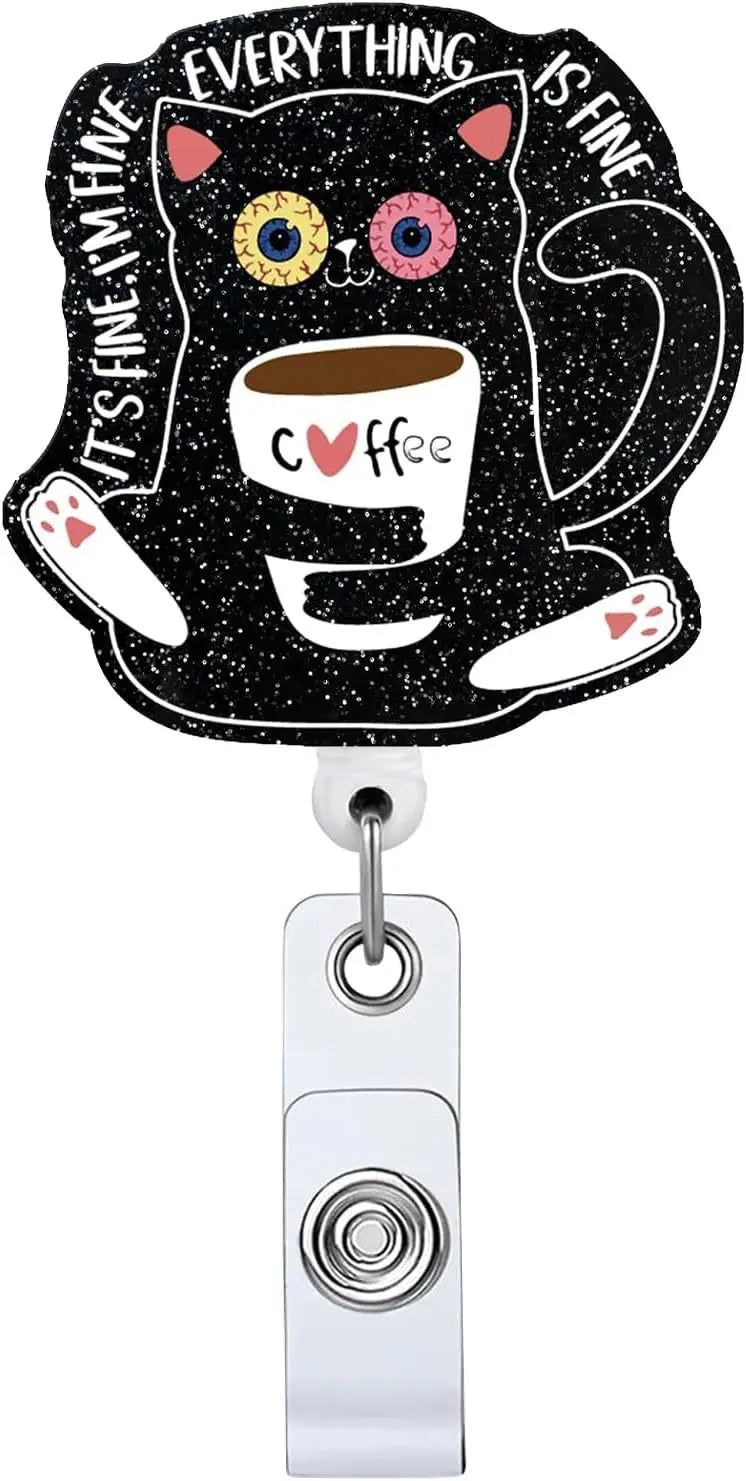 New Design 1 Piece Glitter Acrylic Retractable Nurse Badge Reel Anime Cat Bottle Brain Doctor ID Card Holder Lanyard Clip