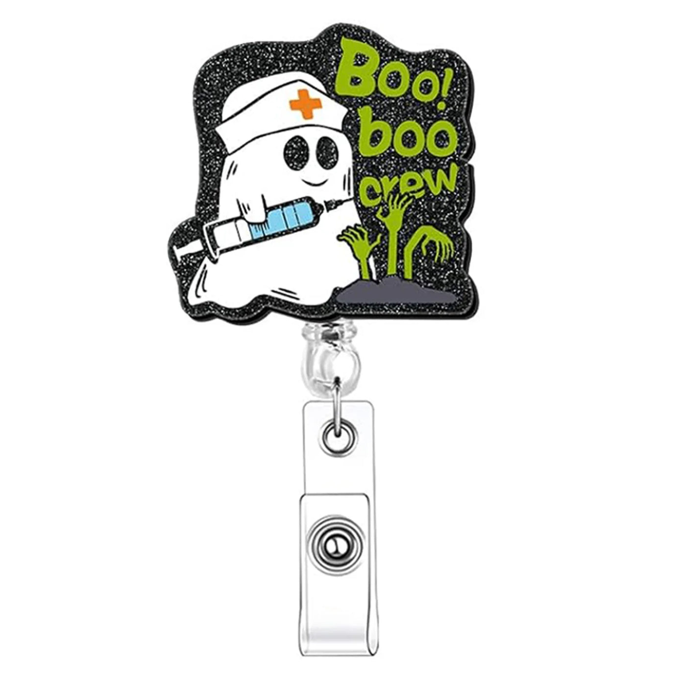 2025 New Design 1 Piece Shiny Acrylic Retractable Nurse Badge Reel Anime Medical Band-Aid Injector Boo Name Tag ID Card Holder