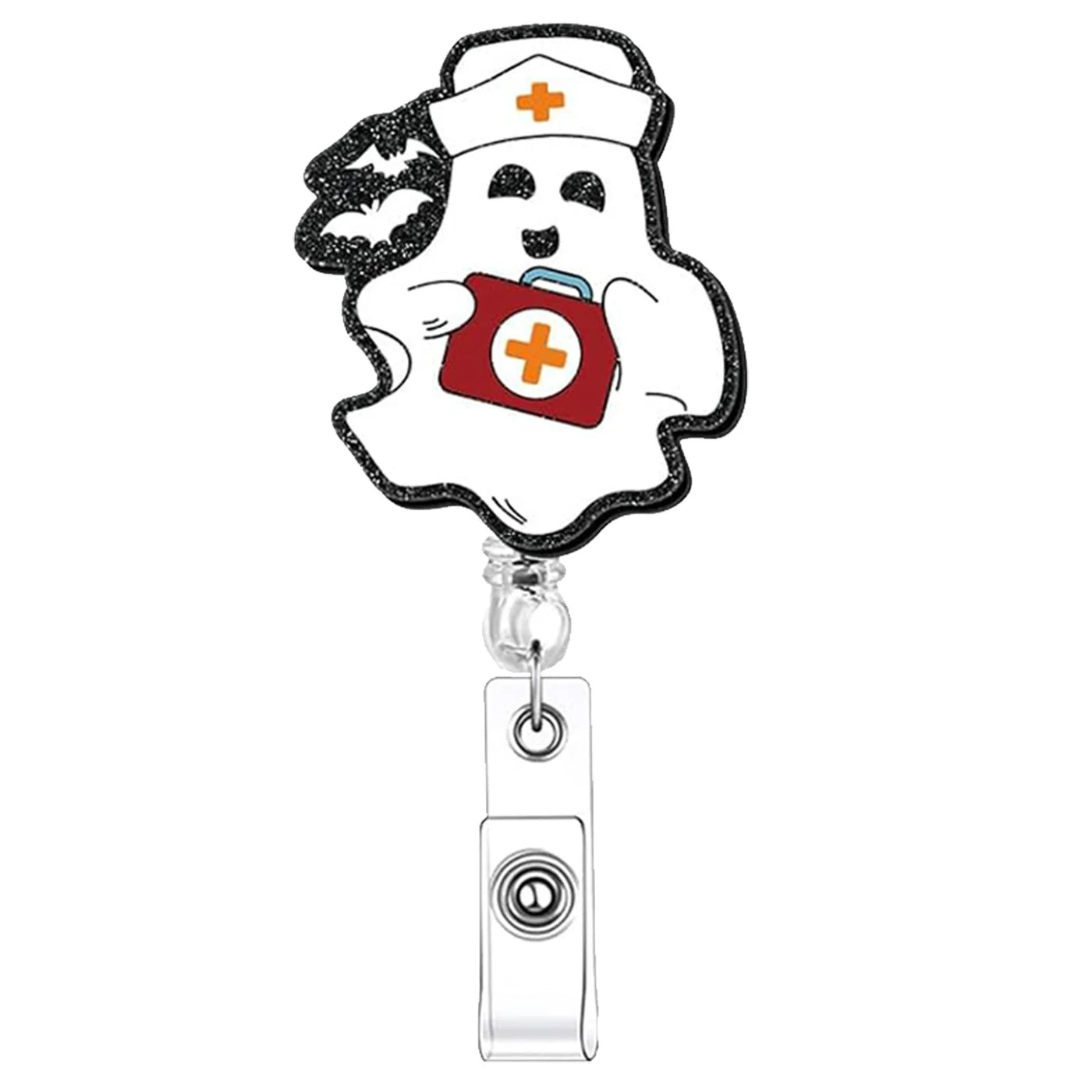 2025 New Design 1 Piece Shiny Acrylic Retractable Nurse Badge Reel Anime Medical Band-Aid Injector Boo Name Tag ID Card Holder