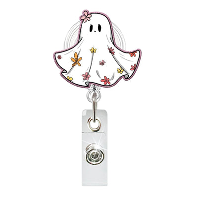 2025 New Arrival 1 Piece Acrylic Retractable Nurse Badge Reel Anime Halloween Boo Ghost Name Tag ID Card Clip Keys Lanyard