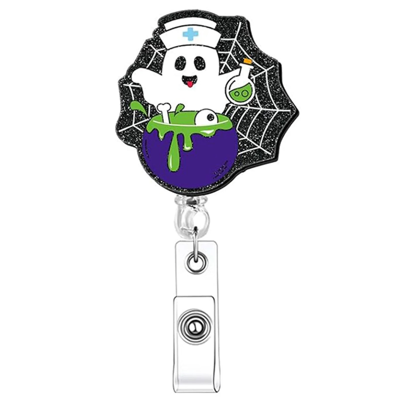 2025 New Design 1 Piece Shiny Acrylic Retractable Nurse Badge Reel Anime Medical Band-Aid Injector Boo Name Tag ID Card Holder