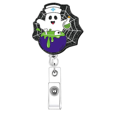 2025 New Design 1 Piece Shiny Acrylic Retractable Nurse Badge Reel Anime Medical Band-Aid Injector Boo Name Tag ID Card Holder