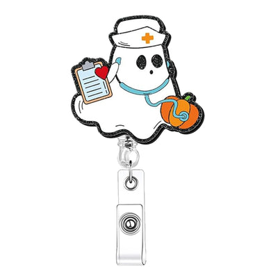 2025 New Design 1 Piece Shiny Acrylic Retractable Nurse Badge Reel Anime Medical Band-Aid Injector Boo Name Tag ID Card Holder