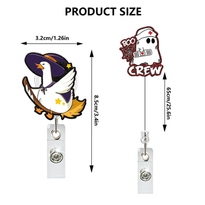 2025 New Arrival 1 Piece Acrylic Retractable Nurse Badge Reel Anime Halloween Boo Ghost Name Tag ID Card Clip Keys Lanyard