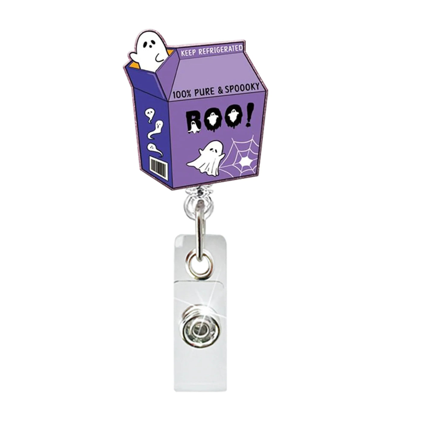 2025 New Arrival 1 Piece Acrylic Retractable Nurse Badge Reel Anime Halloween Boo Ghost Name Tag ID Card Clip Keys Lanyard
