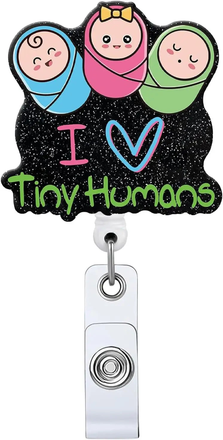 New Design 1 Piece Glitter Acrylic Retractable Nurse Badge Reel Anime Cat Bottle Brain Doctor ID Card Holder Lanyard Clip