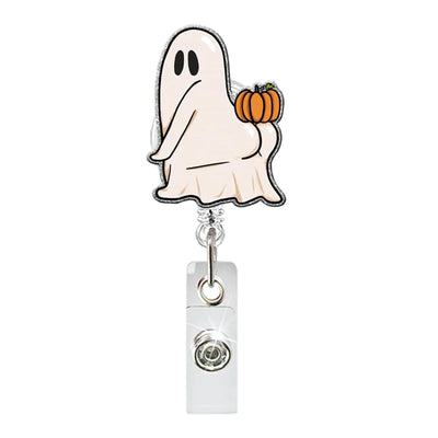 2025 New Arrival 1 Piece Acrylic Retractable Nurse Badge Reel Anime Halloween Boo Ghost Name Tag ID Card Clip Keys Lanyard