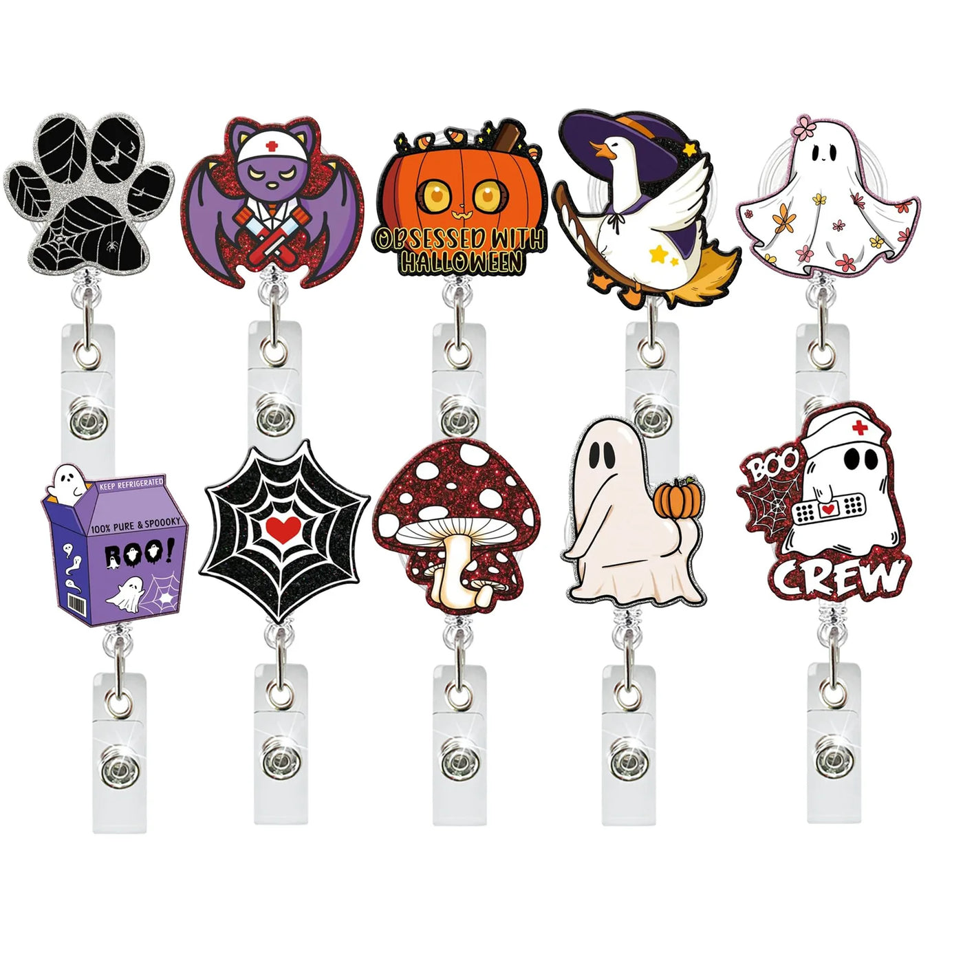2025 New Arrival 1 Piece Acrylic Retractable Nurse Badge Reel Anime Halloween Boo Ghost Name Tag ID Card Clip Keys Lanyard