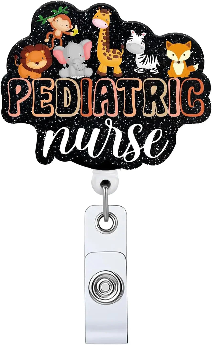 New Design 1 Piece Glitter Acrylic Retractable Nurse Badge Reel Anime Cat Bottle Brain Doctor ID Card Holder Lanyard Clip