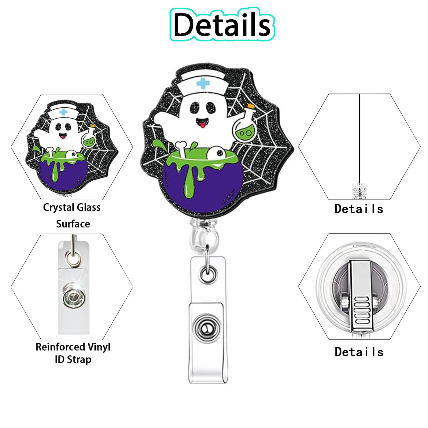 2025 New Design 1 Piece Shiny Acrylic Retractable Nurse Badge Reel Anime Medical Band-Aid Injector Boo Name Tag ID Card Holder