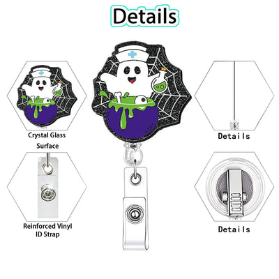 2025 New Design 1 Piece Shiny Acrylic Retractable Nurse Badge Reel Anime Medical Band-Aid Injector Boo Name Tag ID Card Holder