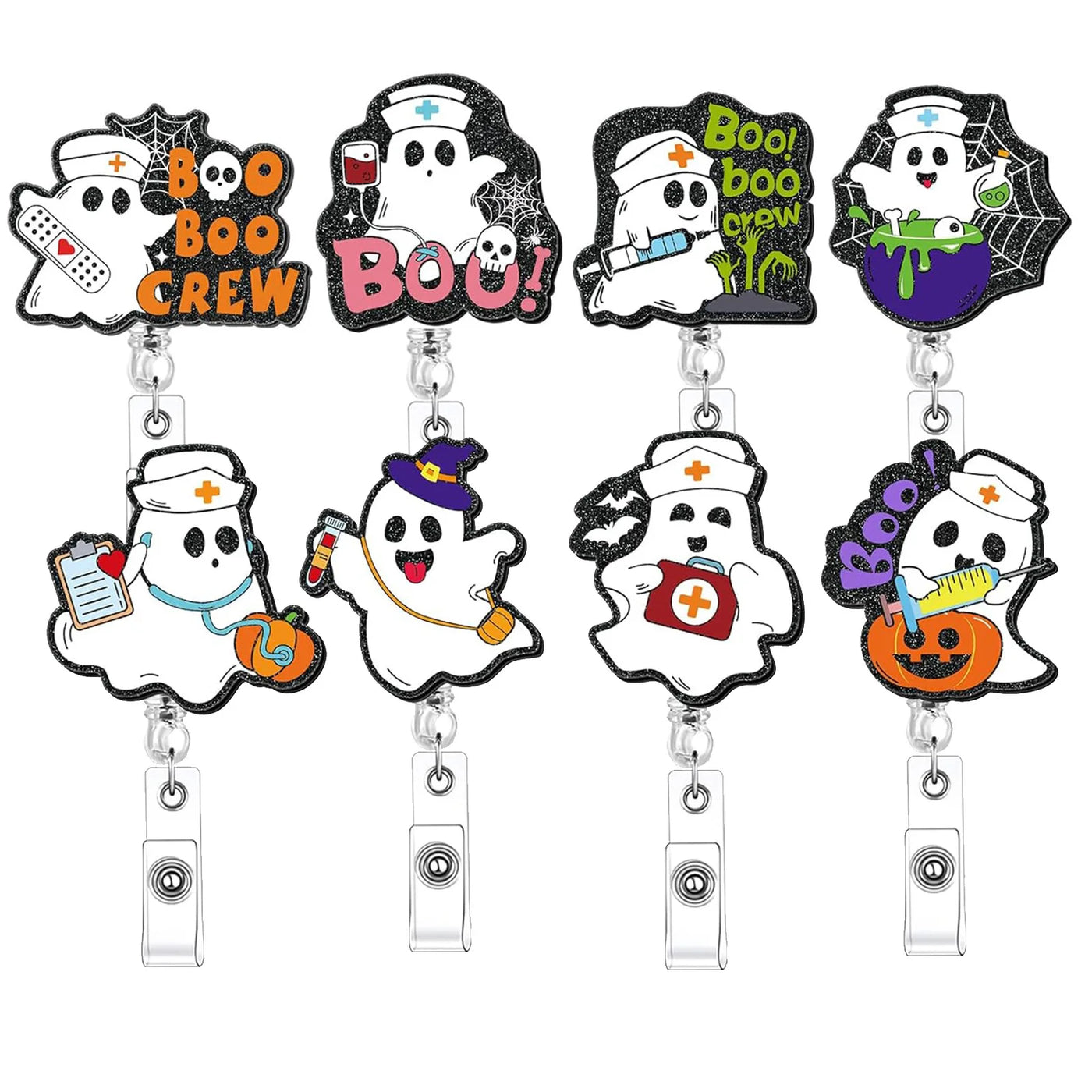 2025 New Design 1 Piece Shiny Acrylic Retractable Nurse Badge Reel Anime Medical Band-Aid Injector Boo Name Tag ID Card Holder