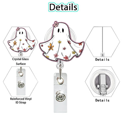 2025 New Arrival 1 Piece Acrylic Retractable Nurse Badge Reel Anime Halloween Boo Ghost Name Tag ID Card Clip Keys Lanyard