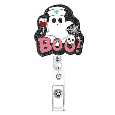 2025 New Design 1 Piece Shiny Acrylic Retractable Nurse Badge Reel Anime Medical Band-Aid Injector Boo Name Tag ID Card Holder