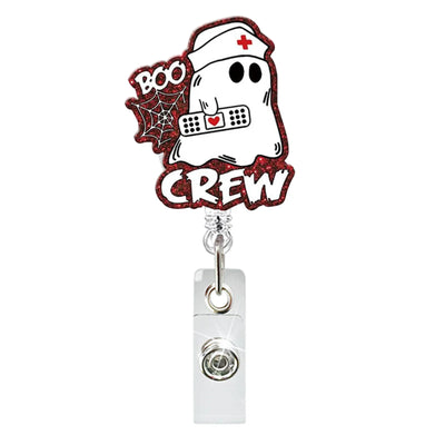 2025 New Arrival 1 Piece Acrylic Retractable Nurse Badge Reel Anime Halloween Boo Ghost Name Tag ID Card Clip Keys Lanyard